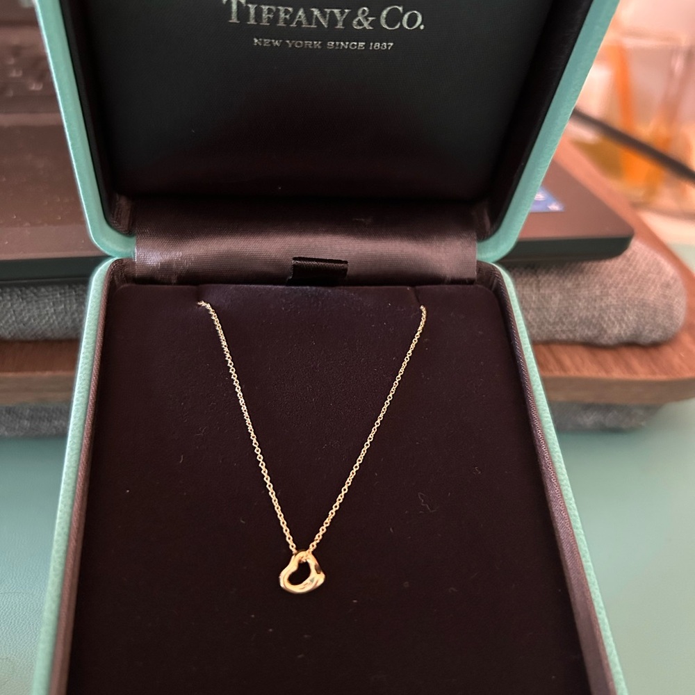 Tiffany & Co. 18k 7mm Open Heart Elsa Peretti pendant necklace, new in box.